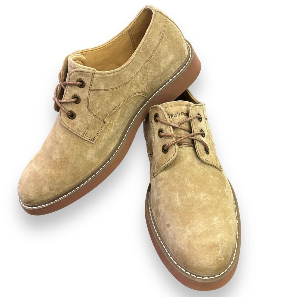 Hush Puppies Detroit Plain Toe Suede Lace Up Oxford Mens Size 8M Tan Dress Shoe